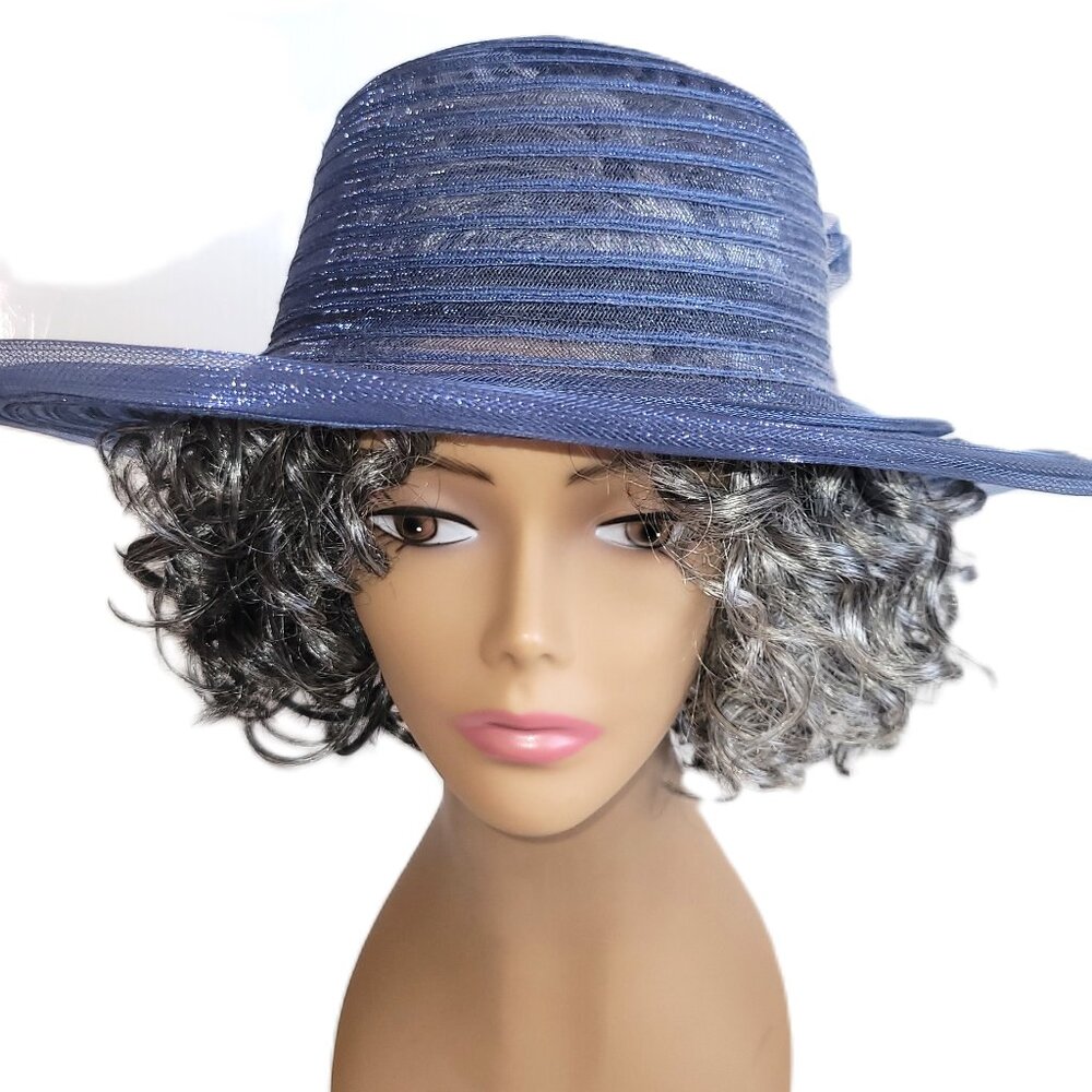 Lake Shore Drive Women's Cloche Style Sheer Blue Striped Nylon Bow Summer Hat